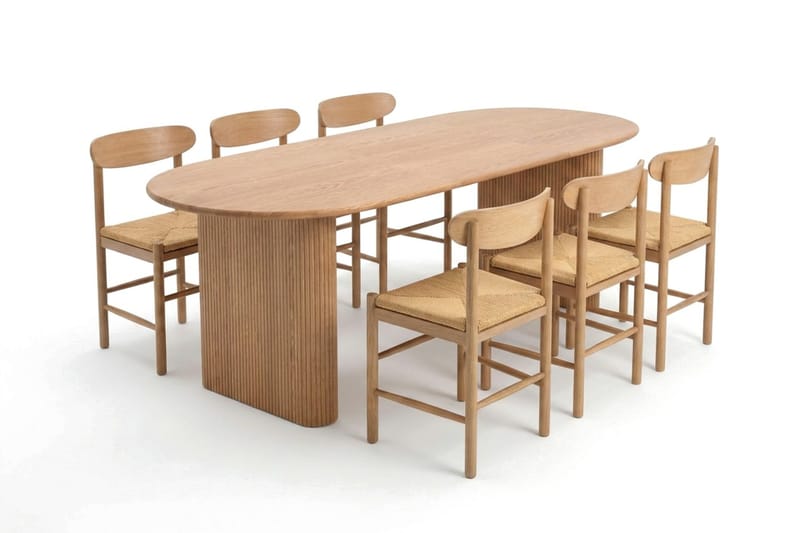 Noira spisegruppe uttrekkbar 160–220 cm eik med 6 Malte spisestoler - Møbler - Bord - Spisegruppe