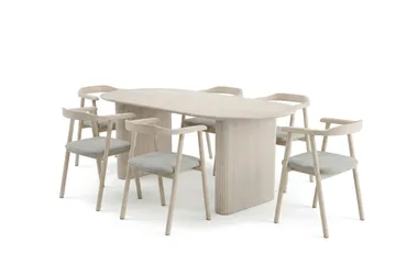 Noira spisegruppe uttrekkbar 160–220 cm hvitlasert med 6 Jolie spisestoler - Møbler - Bord - Spisegruppe