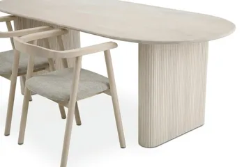 Noira spisegruppe uttrekkbar 160–220 cm hvitlasert med 6 Jolie spisestoler - Møbler - Bord - Spisegruppe