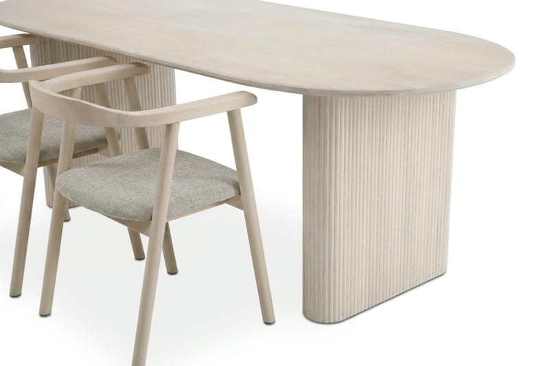 Noira spisegruppe uttrekkbar 160–220 cm hvitlasert med 6 Jolie spisestoler - Møbler - Bord - Spisegruppe