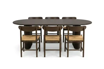 Noira spisegruppe uttrekkbar 160–220 cm røkt eik med 6 Malte spisestoler - Møbler - Bord - Spisegruppe