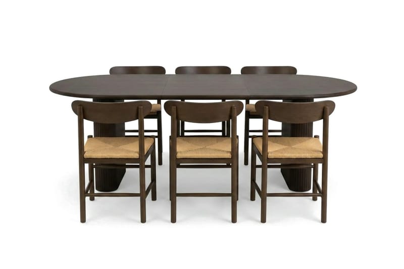 Noira spisegruppe uttrekkbar 160–220 cm røkt eik med 6 Malte spisestoler - Møbler - Bord - Spisegruppe