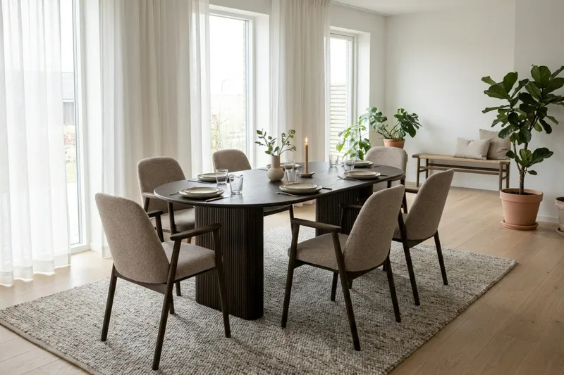 Noira spisegruppe uttrekkbar 160–220 cm røkt eik med 6 Reciclar spisestoler - Røkt eik - Møbler - Bord - Spisegruppe