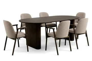 Noira spisegruppe uttrekkbar 160–220 cm røkt eik med 6 Reciclar spisestoler - Røkt eik - Møbler - Bord - Spisegruppe
