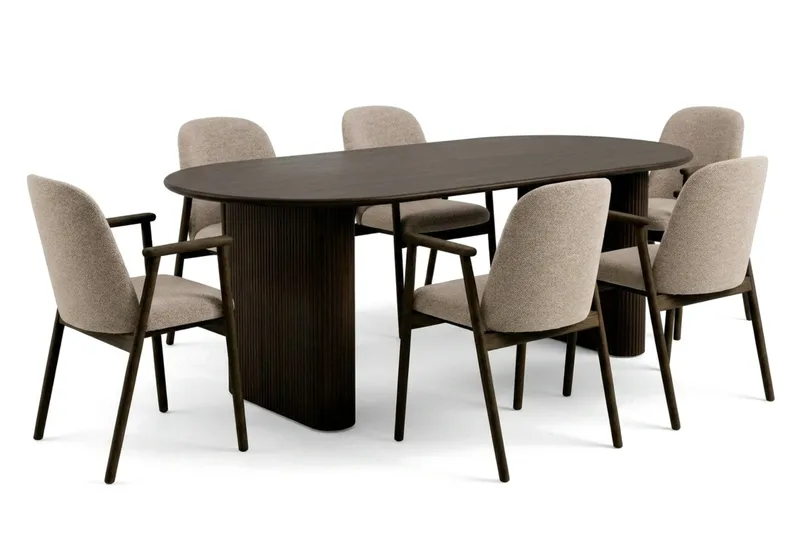 Noira spisegruppe uttrekkbar 160–220 cm røkt eik med 6 Reciclar spisestoler - Røkt eik - Møbler - Bord - Spisegruppe