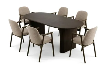 Noira spisegruppe uttrekkbar 160–220 cm røkt eik med 6 Reciclar spisestoler - Røkt eik - Møbler - Bord - Spisegruppe