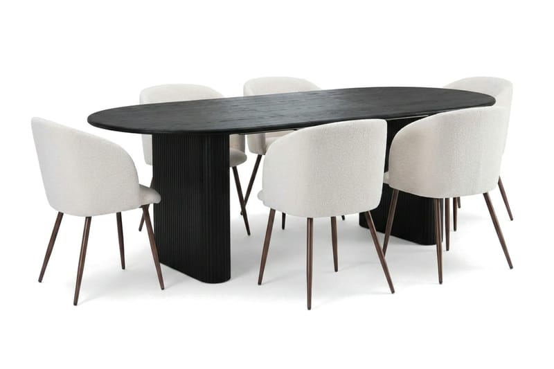 Noira spisegruppe uttrekkbar 160–220 cm svart med 6 Greya spisestoler - Svart - Møbler - Bord - Spisegruppe