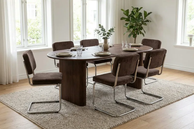 Noira spisegruppe uttrekkbar 160–220 cm valnøtt med 6 Milva spisestoler - Valnøtt - Møbler - Bord - Spisegruppe