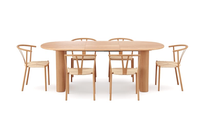 Noira spisegruppe uttrekkbar 160-220 cm eik med 6 Elysia spisestoler - Eik - Møbler - Bord - Spisegruppe