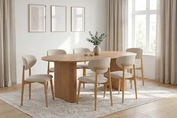 Noira spisegruppe uttrekkbar 160-220 cm eik med 6 Molly spisestoler - Eik - Møbler - Bord - Spisegruppe