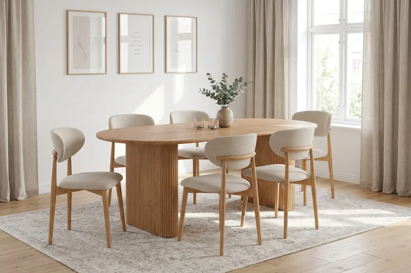 Noira spisegruppe uttrekkbar 160-220 cm eik med 6 Molly spisestoler - Eik - Møbler - Bord - Spisegruppe