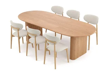 Noira spisegruppe uttrekkbar 160-220 cm eik med 6 Molly spisestoler - Eik - Møbler - Bord - Spisegruppe