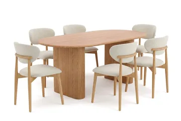 Noira spisegruppe uttrekkbar 160-220 cm eik med 6 Molly spisestoler - Eik - Møbler - Bord - Spisegruppe