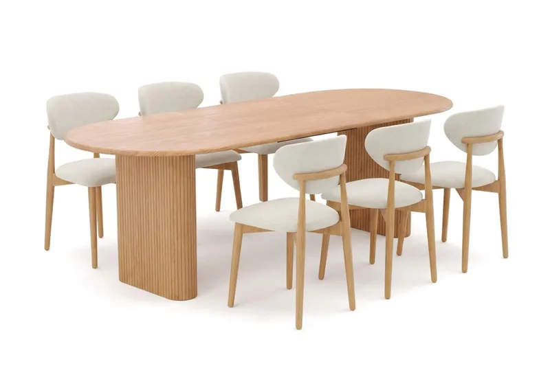 Noira spisegruppe uttrekkbar 160-220 cm eik med 6 Molly spisestoler - Eik - Møbler - Bord - Spisegruppe