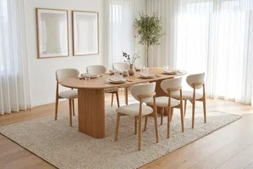 Noira spisegruppe uttrekkbar 160-220 cm eik med 6 Molly spisestoler - Eik - Møbler - Bord - Spisegruppe