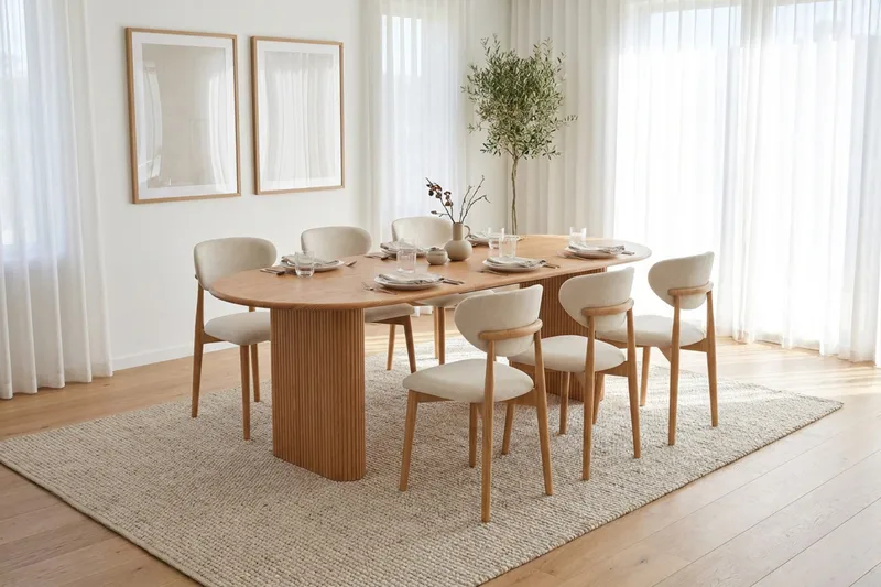 Noira spisegruppe uttrekkbar 160-220 cm eik med 6 Molly spisestoler - Eik - Møbler - Bord - Spisegruppe