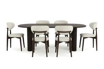 Noira spisegruppe uttrekkbar 160-220 cm røkt eik med 6 Molly spisestoler - Røkt eik - Møbler - Bord - Spisegruppe