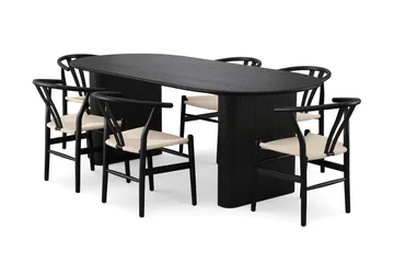 Noira Spisegruppe uttrekkbar 160-220 cm Svart med 6 Dastoori Spisestoler