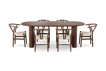 Noira Spisegruppe uttrekkbar 160-220 cm Valnøtt med 6 Dastoori Spisestoler - Valnøtt - Møbler - Bord - Spisegruppe