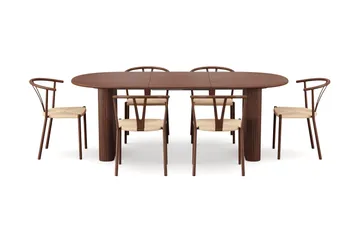 Noira spisegruppe uttrekkbar 160-220 cm valnøtt med 6 Elysia spisestoler - Valnøtt - Møbler - Bord - Spisegruppe