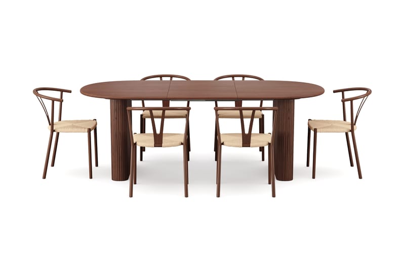 Noira spisegruppe uttrekkbar 160-220 cm valnøtt med 6 Elysia spisestoler - Valnøtt - Møbler - Bord - Spisegruppe