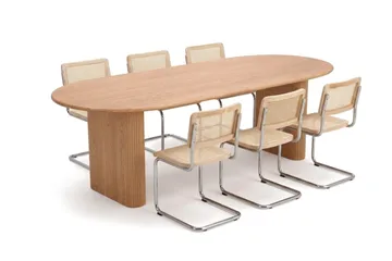Noira spisegruppe uttrekkbar 220–320 cm eik med 6 Build spisestoler - Eik - Møbler - Bord - Spisegruppe