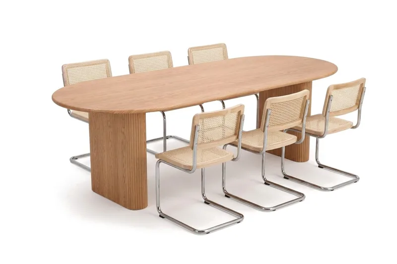 Noira spisegruppe uttrekkbar 220–320 cm eik med 6 Build spisestoler, Eik