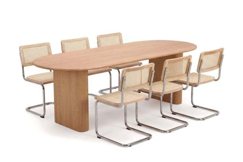 Noira spisegruppe uttrekkbar 220–320 cm eik med 6 Build spisestoler - Eik - Møbler - Bord - Spisegruppe