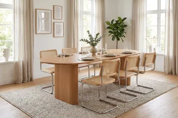 Noira spisegruppe uttrekkbar 220–320 cm eik med 6 Build spisestoler - Eik - Møbler - Bord - Spisegruppe