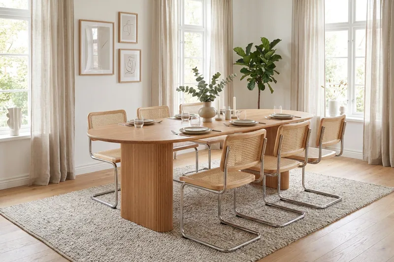 Noira spisegruppe uttrekkbar 220–320 cm eik med 6 Build spisestoler - Eik - Møbler - Bord - Spisegruppe