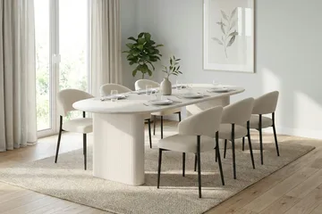 Noira spisegruppe uttrekkbar 220–320 cm hvitlasert med 8 Sawako spisestoler - Hvitlasert - Møbler - Bord - Spisegruppe