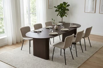 Noira spisegruppe uttrekkbar 220–320 cm røkt eik med 6 Katy spisestoler - Røkt eik - Møbler - Bord - Spisegruppe