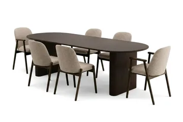 Noira spisegruppe uttrekkbar 220–320 cm røkt eik med 6 Reciclar spisestoler - Røkt eik - Møbler - Bord - Spisegruppe