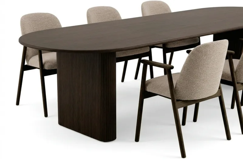 Noira spisegruppe uttrekkbar 220–320 cm røkt eik med 6 Reciclar spisestoler - Røkt eik - Møbler - Bord - Spisegruppe