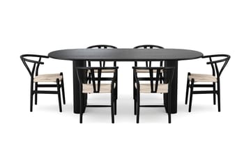 Noira spisegruppe uttrekkbar 220–320 cm svart med 6 Dastoori spisestoler - Svart - Møbler - Bord - Spisegruppe