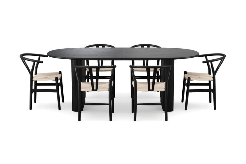 Noira spisegruppe uttrekkbar 220–320 cm svart med 6 Dastoori spisestoler - Svart - Møbler - Bord - Spisegruppe