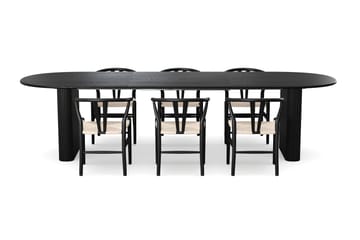 Noira spisegruppe uttrekkbar 220–320 cm svart med 6 Dastoori spisestoler - Svart - Møbler - Bord - Spisegruppe