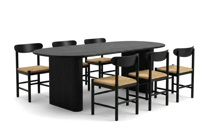 Noira spisegruppe uttrekkbar 220–320 cm svart med 6 Malte spisestoler - Møbler - Bord - Spisegruppe