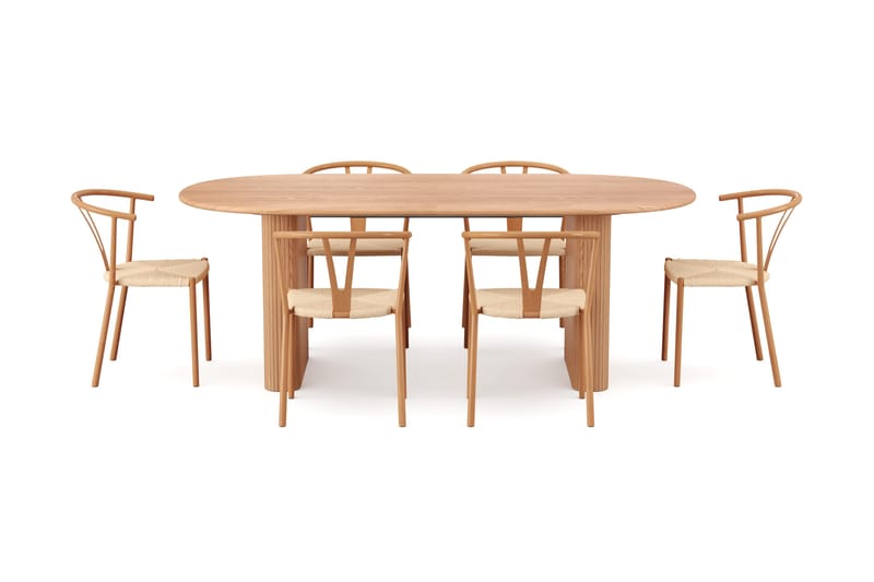 Noira spisegruppe uttrekkbar 220-320 cm eik med 6 Elysia spisestoler - Eik - Møbler - Bord - Spisegruppe