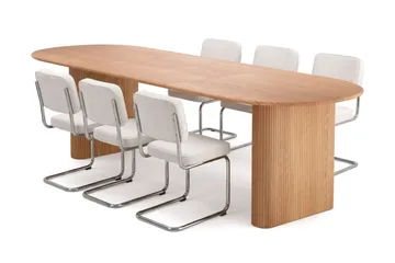 Noira Spisegruppe uttrekkbar 220-320 cm Eik med 6 Milva Spisestoler - Eik - Møbler - Bord - Spisegruppe