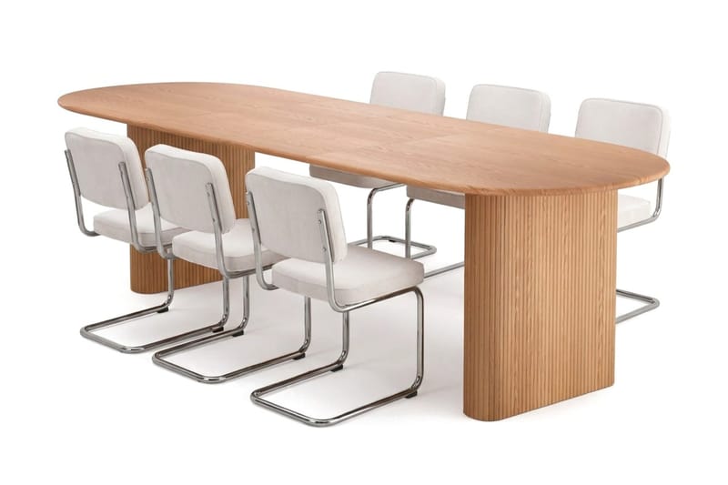Noira Spisegruppe uttrekkbar 220-320 cm Eik med 6 Milva Spisestoler - Eik - Møbler - Bord - Spisegruppe