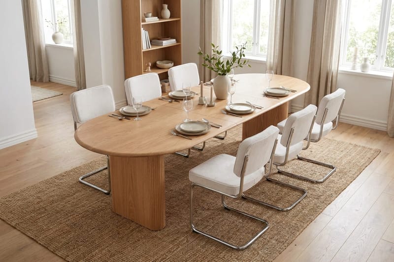 Noira Spisegruppe uttrekkbar 220-320 cm Eik med 6 Milva Spisestoler - Eik - Møbler - Bord - Spisegruppe