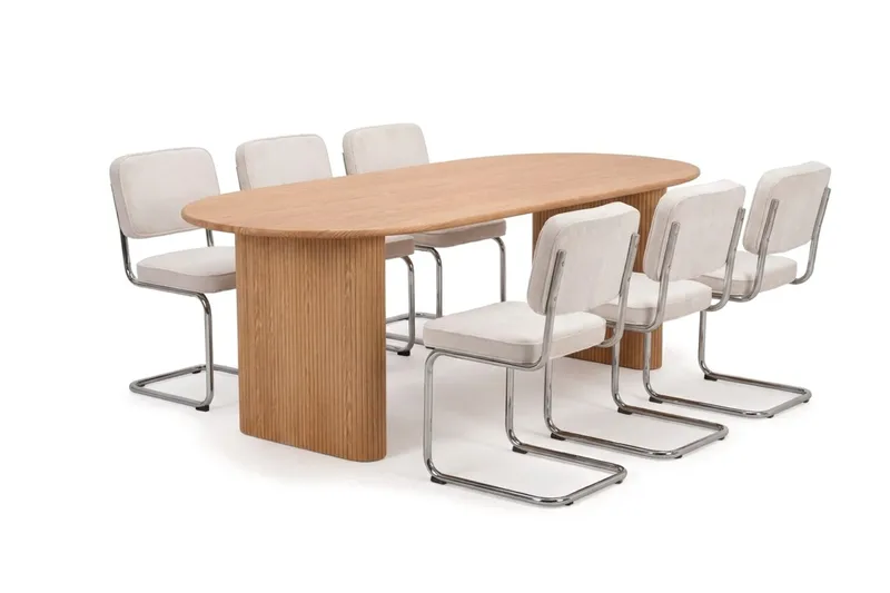 Noira Spisegruppe uttrekkbar 220-320 cm Eik med 6 Milva Spisestoler, Eik