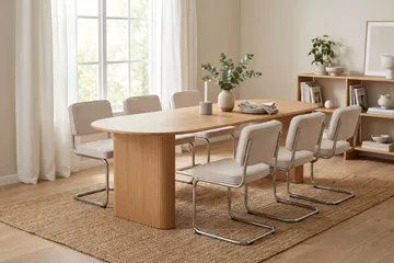 Noira Spisegruppe uttrekkbar 220-320 cm Eik med 6 Milva Spisestoler - Eik - Møbler - Bord - Spisegruppe