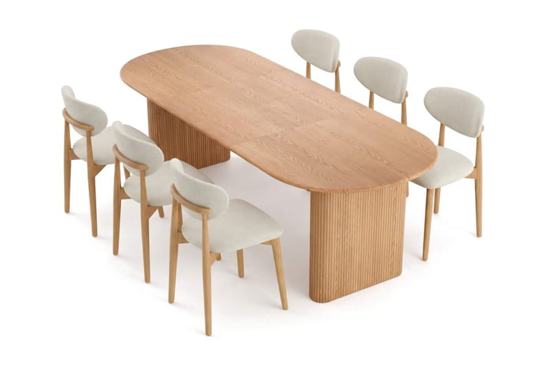 Noira spisegruppe uttrekkbar 220-320 cm eik med 6 Molly spisestoler - Eik - Møbler - Bord - Spisegruppe