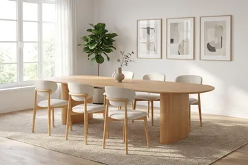 Noira spisegruppe uttrekkbar 220-320 cm eik med 6 Molly spisestoler - Eik - Møbler - Bord - Spisegruppe