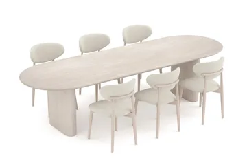 Noira spisegruppe uttrekkbar 220-320 cm hvitlasert med 6 Molly spisestoler - Hvitlasert - Møbler - Bord - Spisegruppe