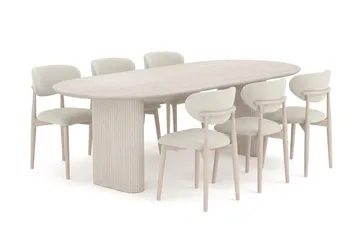 Noira spisegruppe uttrekkbar 220-320 cm hvitlasert med 6 Molly spisestoler - Hvitlasert - Møbler - Bord - Spisegruppe