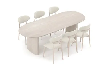 Noira spisegruppe uttrekkbar 220-320 cm hvitlasert med 6 Molly spisestoler - Hvitlasert - Møbler - Bord - Spisegruppe