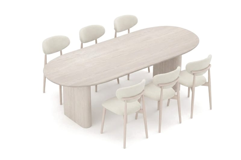 Noira spisegruppe uttrekkbar 220-320 cm hvitlasert med 6 Molly spisestoler - Hvitlasert - Møbler - Bord - Spisegruppe